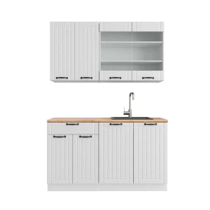 Singleküche Fame-Line Weiß Landhaus/Weiß 140 cm , AP Eiche Vicco