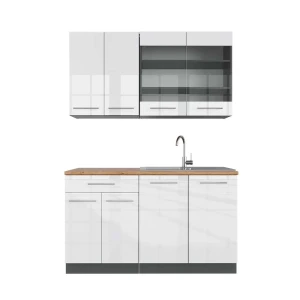 Singlekøkken Fame-Line Hvid højglans/antracit 140 cm , BP Eg Vicco