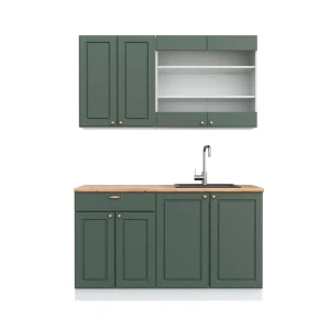 Cuisine Fame-Line Vert-Or Landhaus/Blanc 140cm , PT Chêne Vicco