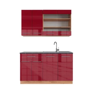 Yhden hengen keittiö Fame-Line Bordeaux kiiltävä/Goldkraft tammi 140 cm , AP Antrasiitti Vicco