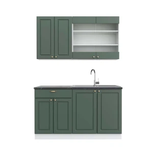 Cuisine Fame-Line Vert-Or Landhaus/Blanc 140cm , PT Anthracite Vicco