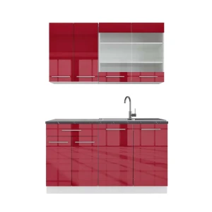 Singleküche Fame-Line Bordeaux Hochglanz/Weiß 140 cm , AP Anthrazit Vicco
