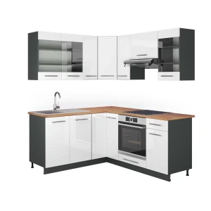 Hjørnekøkken Fame-Line Hvid højglans/Antracit 190 x 160 cm, BP Eg Vicco