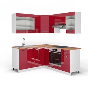 Hjørnekøkken Fame-Line Bordeaux rød højglans/Hvid 190 x 160 cm, BP Eg Vicco