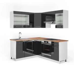 Hjørnekøkken Fame-Line Antracit højglans/Hvid 190 x 160 cm, BP Eg Vicco
