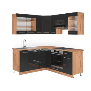 Hjørnekøkken Fame-Line Antracit højglans/guld power oak 190 x 60 cm , BP Eg Vicco