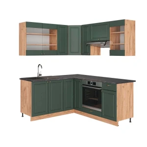 Cozinha de canto Fame-Line Casa de campo verde e dourada/Carvalho dourado 190 x 160 cm, AP Antracite Vicco