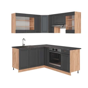 Cozinha de canto Fame-Line Casa de campo em ouro antracite/Carvalho dourado 190 x 160 cm, AP Antracite Vicco