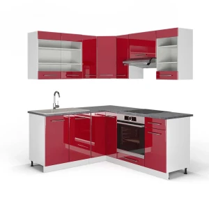 Hjørnekøkken Fame-Line Bordeaux rød højglans/Hvid 190 x 160 cm, BP Antracit Vicco