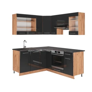 Hjørnekøkken Fame-Line Antracit højglans/guld power oak 190 x 60 cm , BP Antracit Vicco