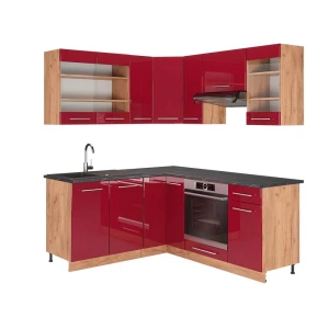 Kulmakeittiö Fame-Line Bordeaux korkeakiilto/Goldkraft tammi 190 x 160 cm, AP Antrasiitti Vicco