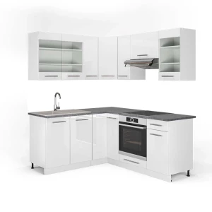 Hjørnekøkken Fame-Line Hvid højglans/Hvid 190 x 160 cm, BP Antracit Vicco