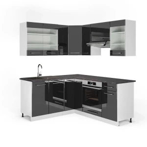 Hjørnekøkken Fame-Line Antracit højglans/Hvid 190 x 160 cm, BP Antracit Vicco