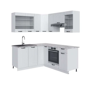 Hjørnekøkken Fame-Line Hvid landhus/Hvid 190 x 160 cm, BP Marmor Vicco