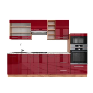 Cuisine Fame-Line Bordeaux brillant/Chêne doré 280cm , PT Marbre Vicco