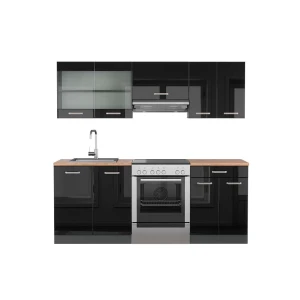 Køkkenrække R-Line Højglans sort/antracit 200 cm , BP Eg Vicco