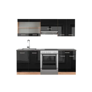 Küchenzeile R-Line Schwarz Hochglanz/Goldkraft Eiche 200 cm , AP Anthrazit Vicco