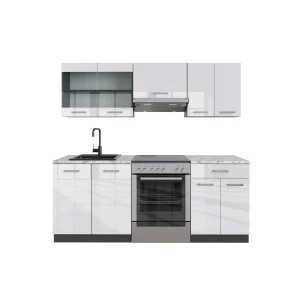 Kuchynský kút R-Line Biely vysoký lesk/antracit 200 cm , AP Marble Vicco