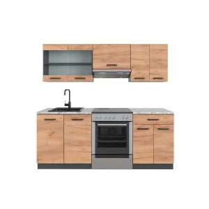 Küchenzeile R-Line Goldkraft Eiche/Anthrazit 200 cm , AP Marmor Vicco