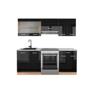 Keittokomero R-Line Musta korkeakiilto/Goldkraft tammi 200 cm , AP Marble Vicco
