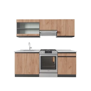 Küchenzeile R-Line Goldkraft Eiche/Anthrazit 200 cm  J-Shape, AP Marmor Vicco