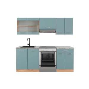 Complete keukeneenheid R-Line Blauw-grijs/gouden eik 200 cm , WB Marmer Vicco