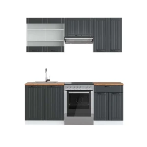 Køkkenrække Fame-Line Antracit landhus/hvid 200 cm , BP Eg Vicco