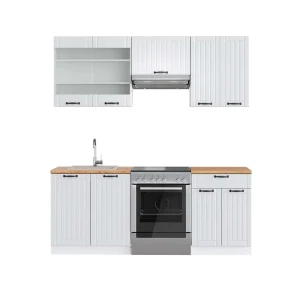 Küchenzeile Fame-Line Weiß Landhaus/Weiß 200 cm , AP Eiche Vicco