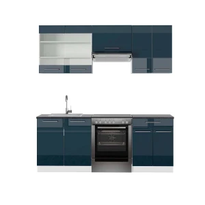 Keukenkasten Fame-Line Donkerblauw hoogglans/wit 200 cm , WB Antraciet Vicco