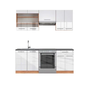 Complete keukeneenheid Fame-Line Wit hoogglans/goud power eiken 200 cm , WB Antraciet Vicco