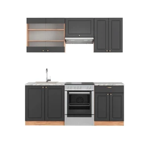 Køkkenrække Fame-Line Antracit Country House/Guld Kraft Eg 200 cm , BP Marmor Vicco