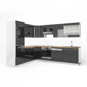 Hjørnekøkken Fame-Line Antracit højglans/Hvid 287 x 227 cm, BP Eg Vicco