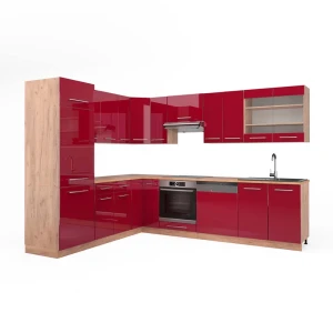 Kulmakeittiö Fame-Line Bordeaux korkeakiilto/Goldkraft tammi 287 x 227 cm, AP Oak Vicco
