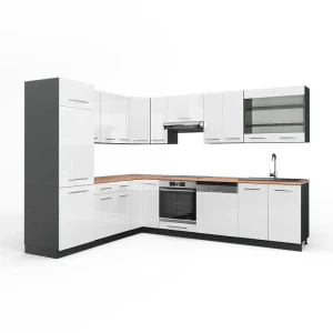 Hjørnekøkken Fame-Line Hvid højglans/Antracit 287 x 227 cm, BP Eg Vicco