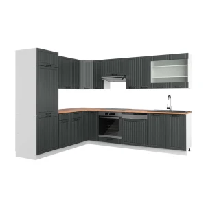 Hoekkeuken Fame-Line Donkergrijs/Wit 287 x 227 cm, WB Eik Vicco