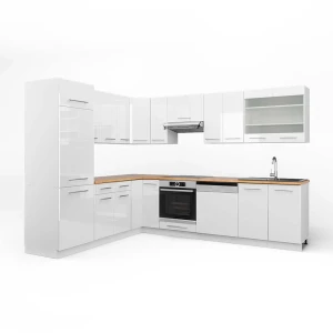 Eckküche Fame-Line Weiß Hochglanz/Weiß 287 x 227 cm, AP Eiche Vicco