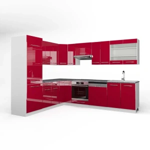 Eckküche Fame-Line Bordeaux Hochglanz/Weiß 287 x 227 cm, AP Anthrazit Vicco