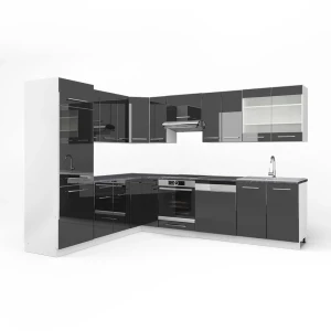 Hjørnekøkken Fame-Line Antracit højglans/Hvid 287 x 227 cm, BP Antracit Vicco