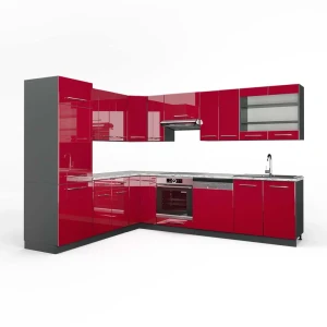 Cozinha de canto Fame-Line Bordeaux alto brilho/antracite 287 x 227 cm, Mármore AP Vicco