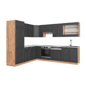 Hjørnekøkken Fame-Line Antracit Country House/Guld Kraft Eg 227 x 60 cm , BP Marmor Vicco