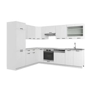 Hjørnekøkken Fame-Line Hvid landhus/Hvid 287 x 227 cm, BP Marmor Vicco