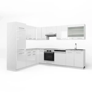 Cozinha de canto Fame-Line Branco alto brilho/Branco 287 x 227 cm, Mármore AP Vicco