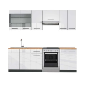 Cuisine Fame-Line Blanc brillant/Anthracite 240cm , PT Chêne Vicco