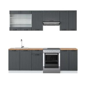 Køkkenrække Fame-Line Antracit landhus/hvid 240 cm , BP Eg Vicco