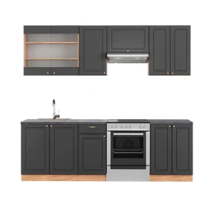Køkkenrække Fame-Line Antracit Country House/Guld Kraft Eg 240 cm , BP Antracit Vicco