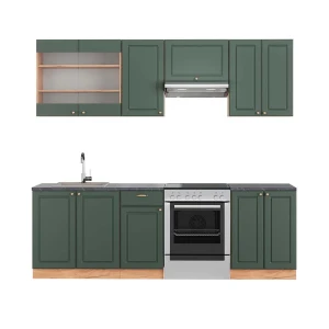 Cuisine Fame-Line Chêne vert et or/chêne doré 240cm , PT Anthracite Vicco
