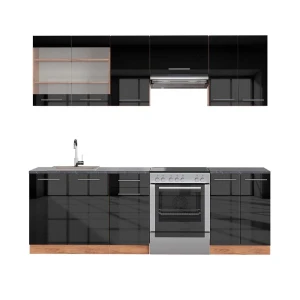 Køkkenrække Fame-Line Antracit højglans/guld power oak 240 cm , BP Antracit Vicco