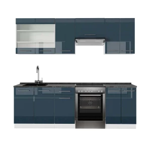 Cuisine Fame-Line bleu foncé brillant/blanc 240cm , PT Anthracite Vicco