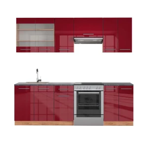 Cuisine Fame-Line Bordeaux brillant/Chêne doré 240cm , PT Anthracite Vicco