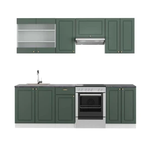 Kitchenette Fame-Line Casa de campo verde-dourada/branca 240 cm , AP Antracite Vicco